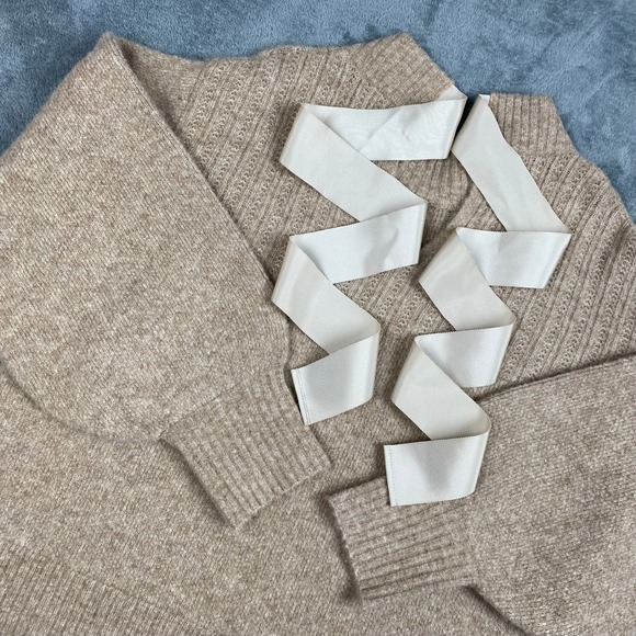 The Good Friends Sweaters - The Good Friends Women Sweater L Beige Wool Blend Back Tie Ribbon Balloon Sleeve